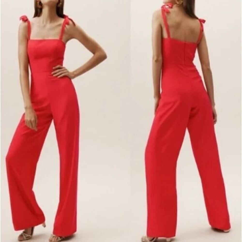 Anthropologie BHLDN Theia Trinity  jumpsuit red tie strap fitted bodice, size 12